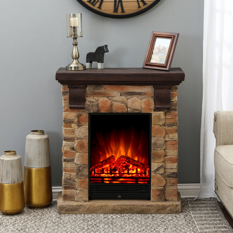Loon Peak® Polystone Brick Free Standing Electric Fireplace Heater
